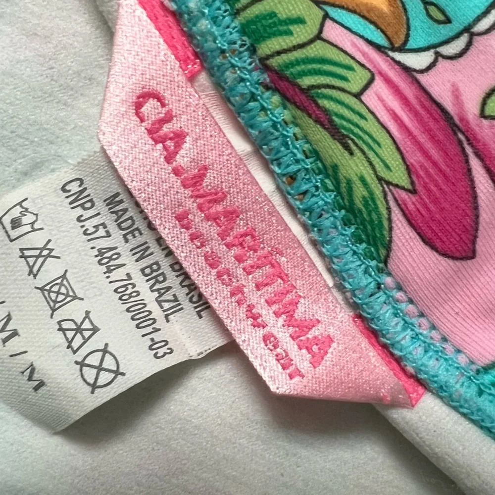 CIA.MARÍTIMA BRASIL Beaded Side Tie Floral Pink Turquoise Bikini Bottom Medium
